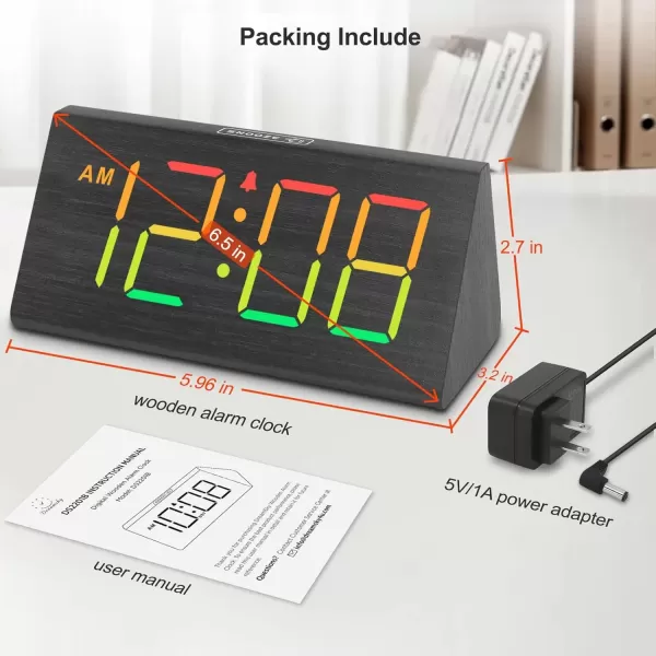imageDreamSky Wooden Digital Alarm Clock for Bedroom  RGB Electric Desk Clock with Large Numbers USB Port Loud Alarm for Heavy Sleepers Dimmer and Volume Control Snooze 1224H Wood DcorBlackrgb