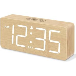 imageDreamSky Wooden Digital Alarm Clock for Bedroom  Wood Desk Clocks for Living Room with Large Numbers Dimmer USB Port Loud Alarm for Heavy Sleepers with Volume Control DSTBamboo