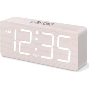 imageDreamSky Wooden Digital Alarm Clock for Bedroom  Wood Desk Clocks for Living Room with Large Numbers Dimmer USB Port Loud Alarm for Heavy Sleepers with Volume Control DSTWhite