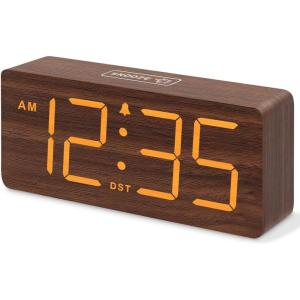 imageDreamSky Wooden Digital Alarm Clock for Bedroom  Desk Clocks with Large Numbers for Living Room Office Dimmer USB Port Loud Alarm for Heavy Sleepers with Volume Control DST Wood Decor ampamp GiftsBrown