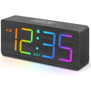 imageDreamSky Wooden Digital Alarm Clock for Bedroom  Desk Clocks with Large Numbers for Living Room Office Dimmer USB Port Loud Alarm for Heavy Sleepers with Volume Control DST Wood Decor ampamp GiftsBlackrgb