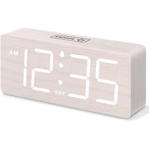 imageDreamSky Wooden Digital Alarm Clock for Bedroom  Desk Clocks with Large Numbers for Living Room Office Dimmer USB Port Loud Alarm for Heavy Sleepers with Volume Control DST Wood Decor ampamp GiftsWhite