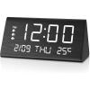 imageJALL Digital Alarm Clock with Wooden Electronic LED Time Display 3 Alarm Settings WeekdayWeekend Mode Temperature Detect Wood Made Electric Clocks for Office Bedroom BedsideBlack