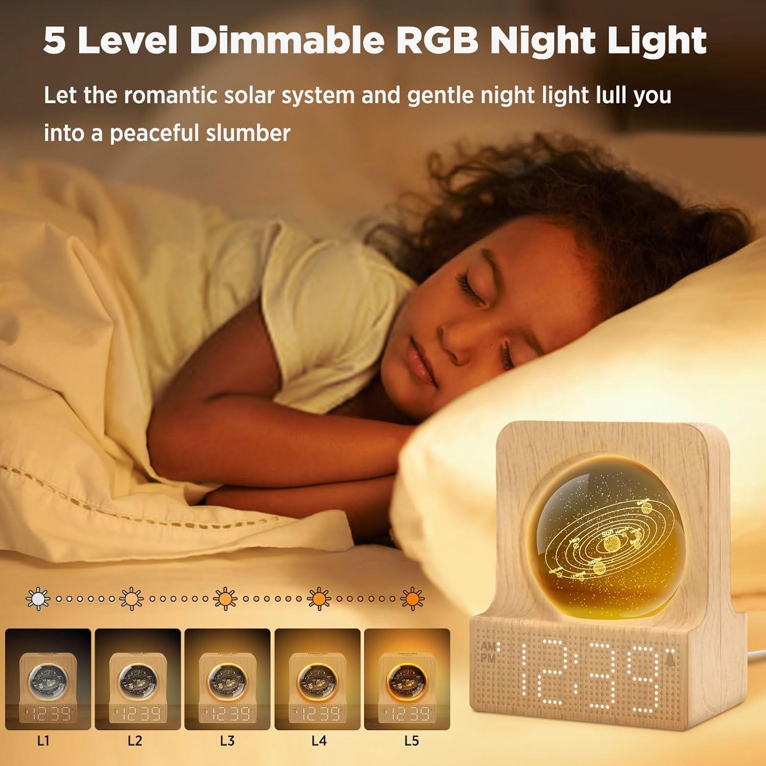 imageDreamSky Small RGB Night Light Alarm Clock for Bedroom Modern Dcor Color Changing Crystal Ball Digital Clock with Loud Alarm for Heavy Sleepers Kids 5 Brightness Dimmer ampamp Volume Boys Girls GiftsBamboo