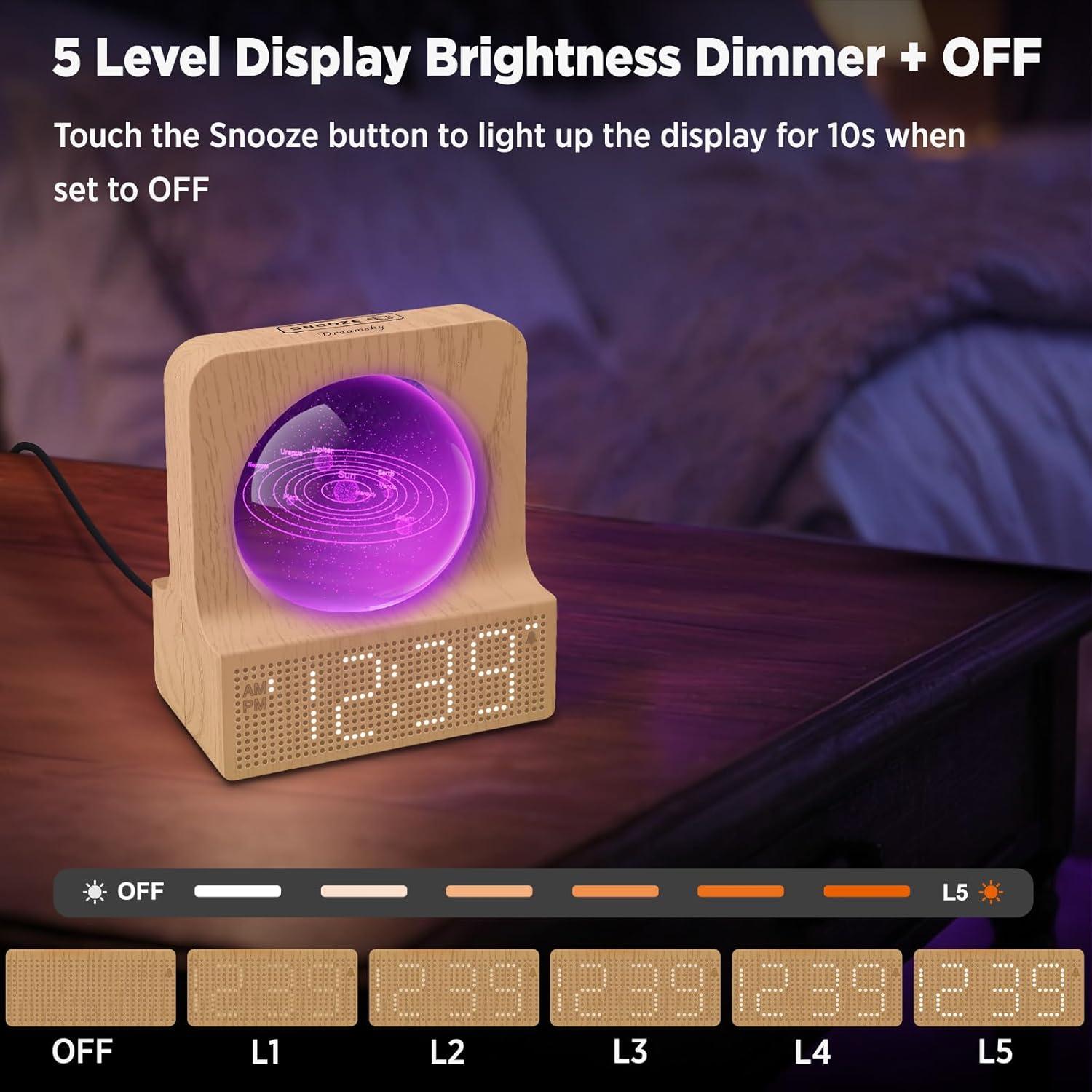 imageDreamSky Small RGB Night Light Alarm Clock for Bedroom Modern Dcor Color Changing Crystal Ball Digital Clock with Loud Alarm for Heavy Sleepers Kids 5 Brightness Dimmer ampamp Volume Boys Girls GiftsBamboo