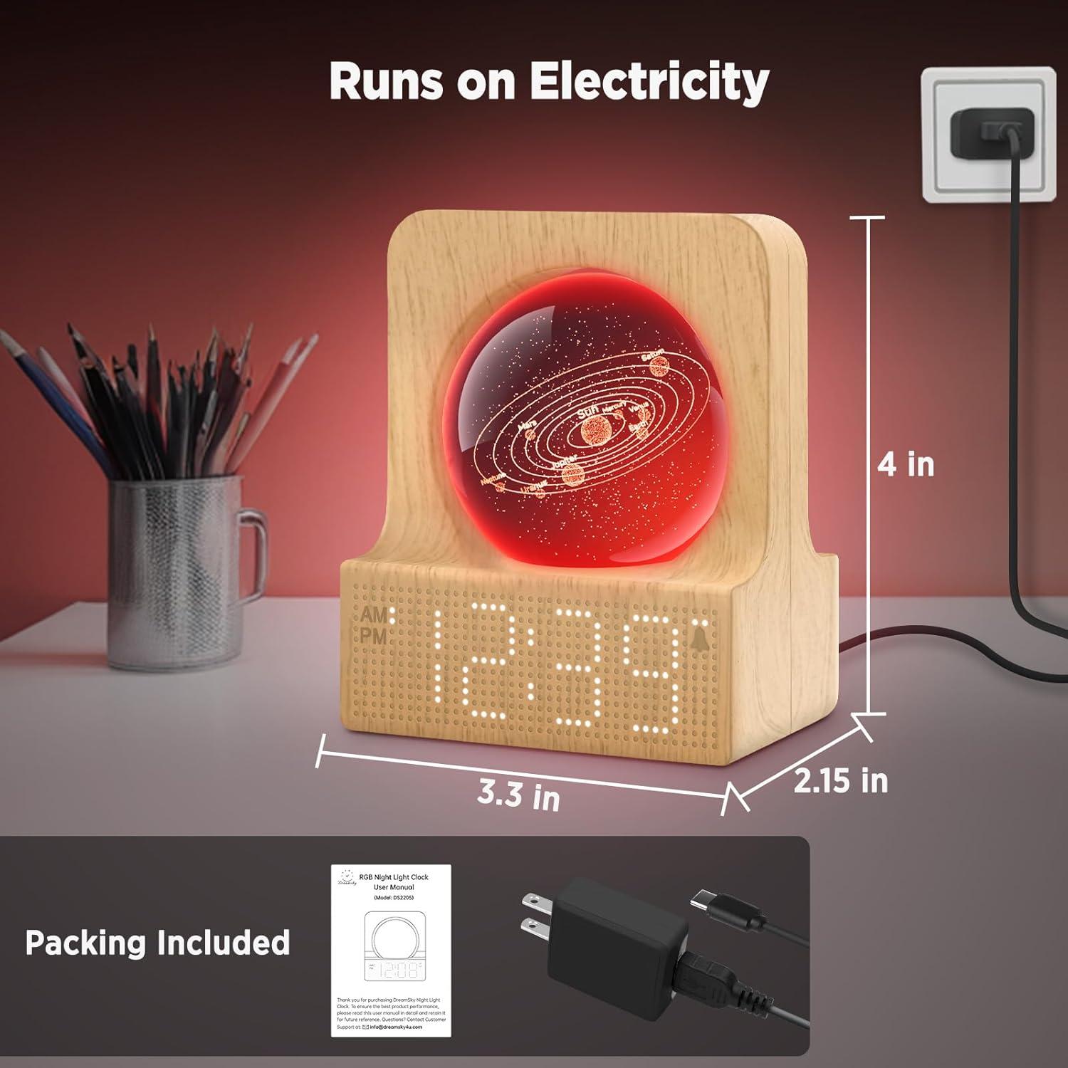 imageDreamSky Small RGB Night Light Alarm Clock for Bedroom Modern Dcor Color Changing Crystal Ball Digital Clock with Loud Alarm for Heavy Sleepers Kids 5 Brightness Dimmer ampamp Volume Boys Girls GiftsBamboo