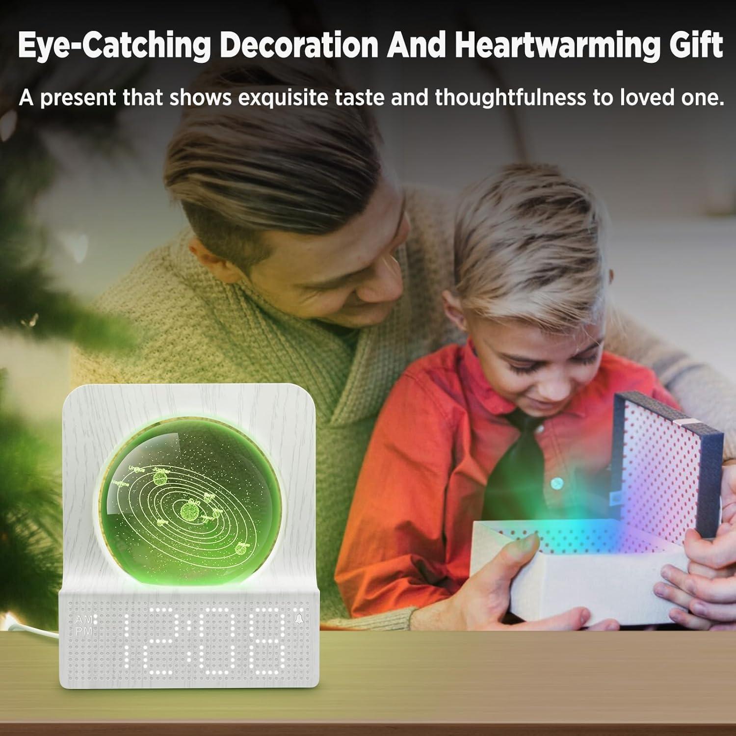 imageDreamSky Small RGB Night Light Alarm Clock for Bedroom Modern Dcor Color Changing Crystal Ball Digital Clock with Loud Alarm for Heavy Sleepers Kids 5 Brightness Dimmer ampamp Volume Boys Girls GiftsWhite