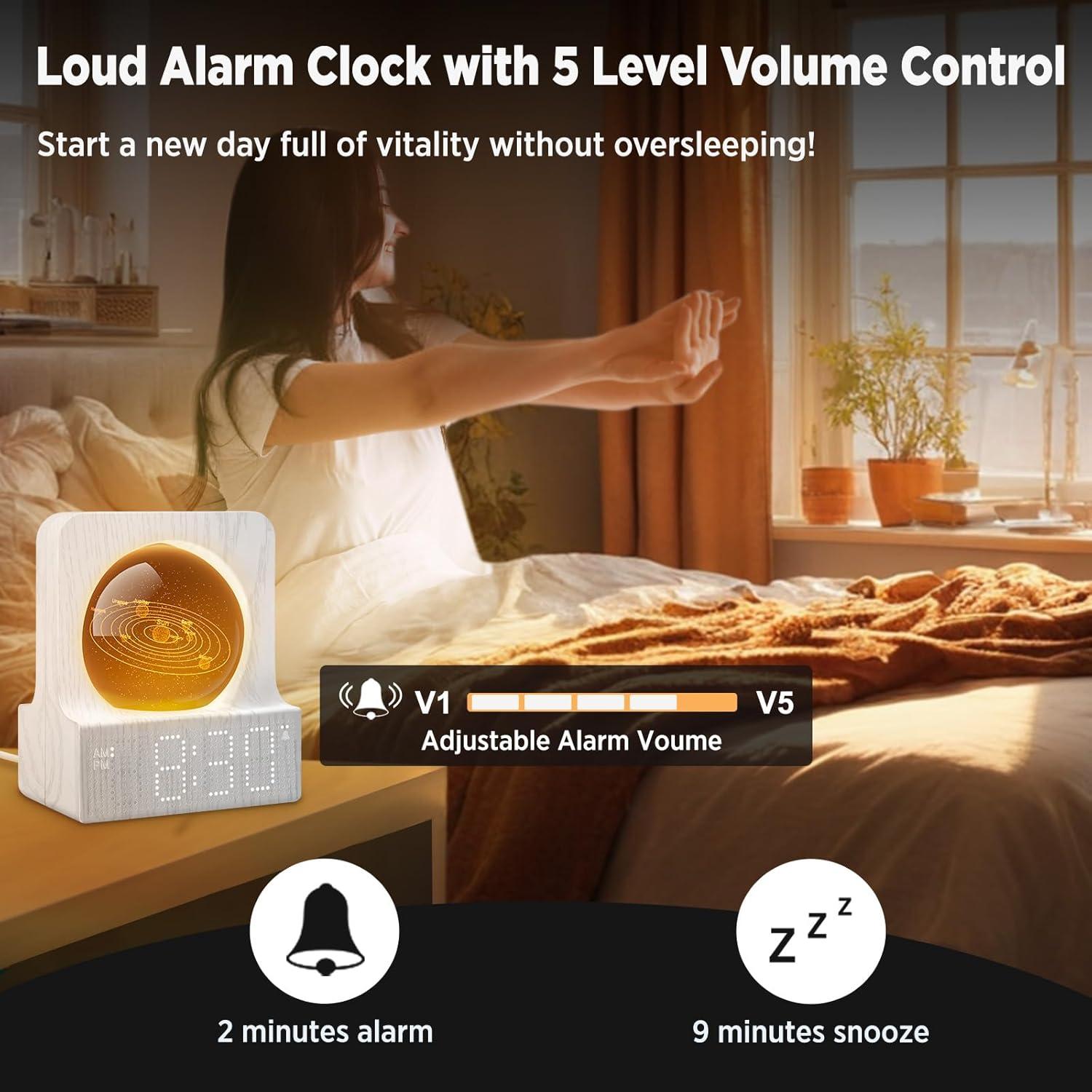 imageDreamSky Small RGB Night Light Alarm Clock for Bedroom Modern Dcor Color Changing Crystal Ball Digital Clock with Loud Alarm for Heavy Sleepers Kids 5 Brightness Dimmer ampamp Volume Boys Girls GiftsWhite