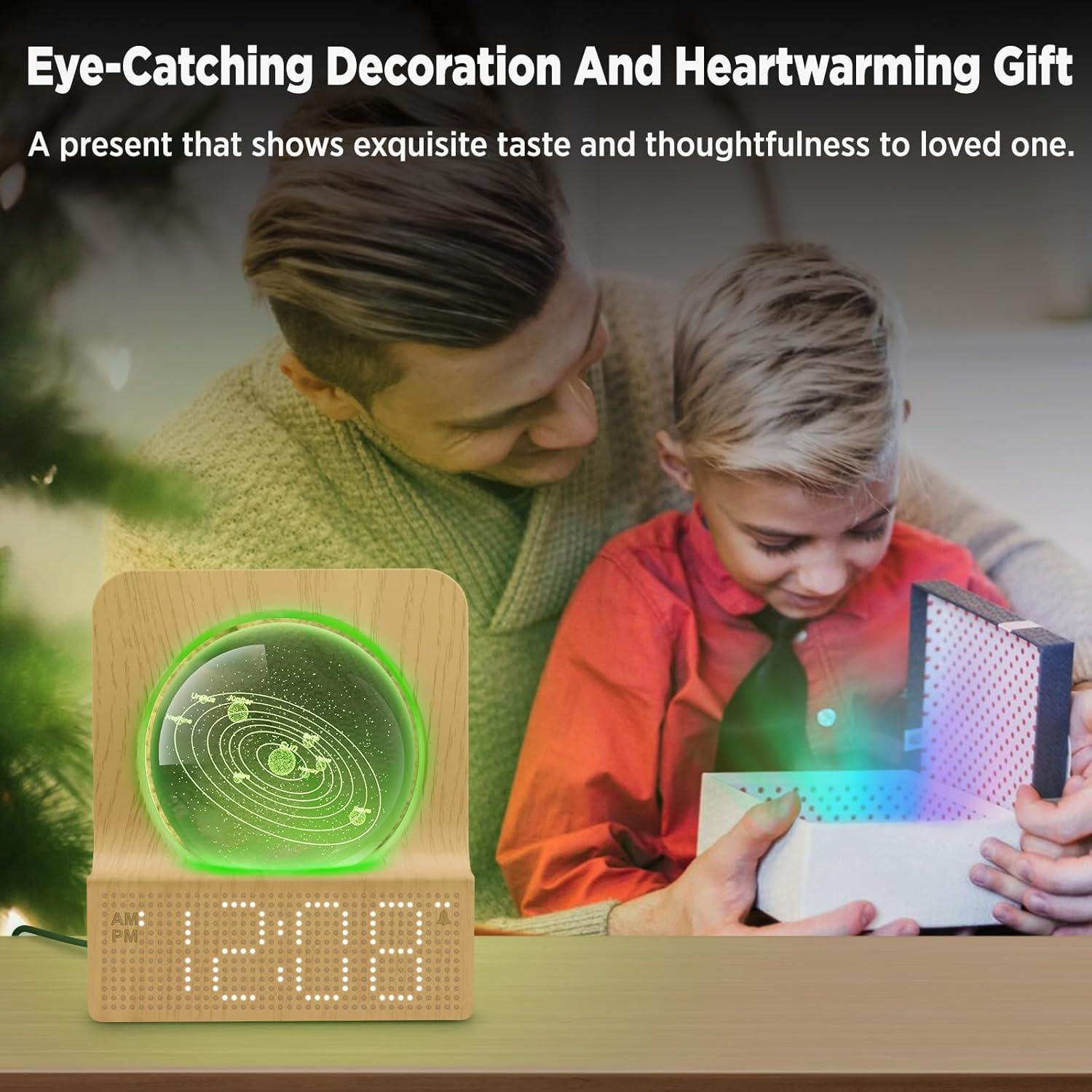 imageDreamSky Small RGB Night Light Alarm Clock for Bedroom Modern Dcor Color Changing Crystal Ball Digital Clock with Loud Alarm for Heavy Sleepers Kids 5 Brightness Dimmer ampamp Volume Boys Girls GiftsBamboo