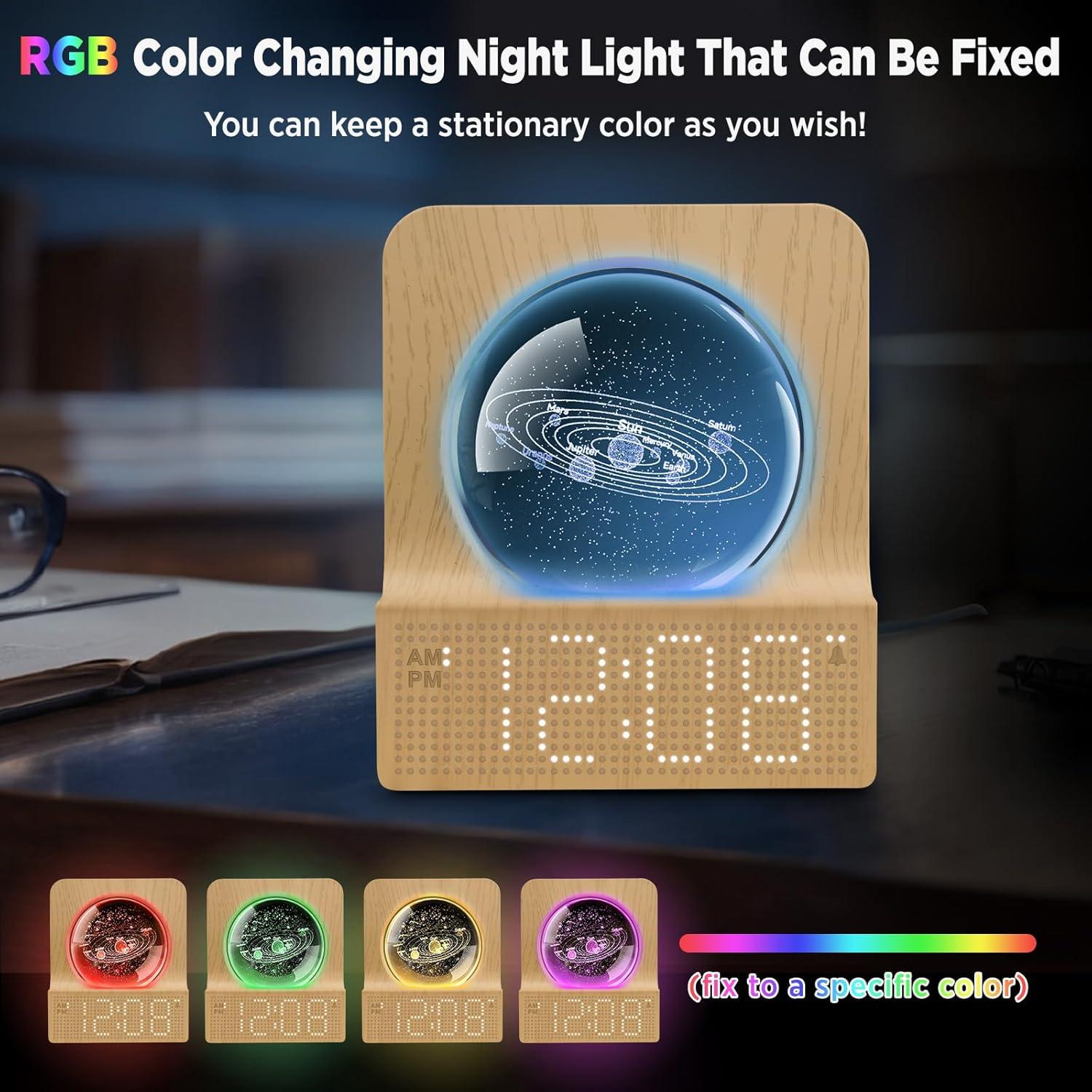 imageDreamSky Small RGB Night Light Alarm Clock for Bedroom Modern Dcor Color Changing Crystal Ball Digital Clock with Loud Alarm for Heavy Sleepers Kids 5 Brightness Dimmer ampamp Volume Boys Girls GiftsBamboo
