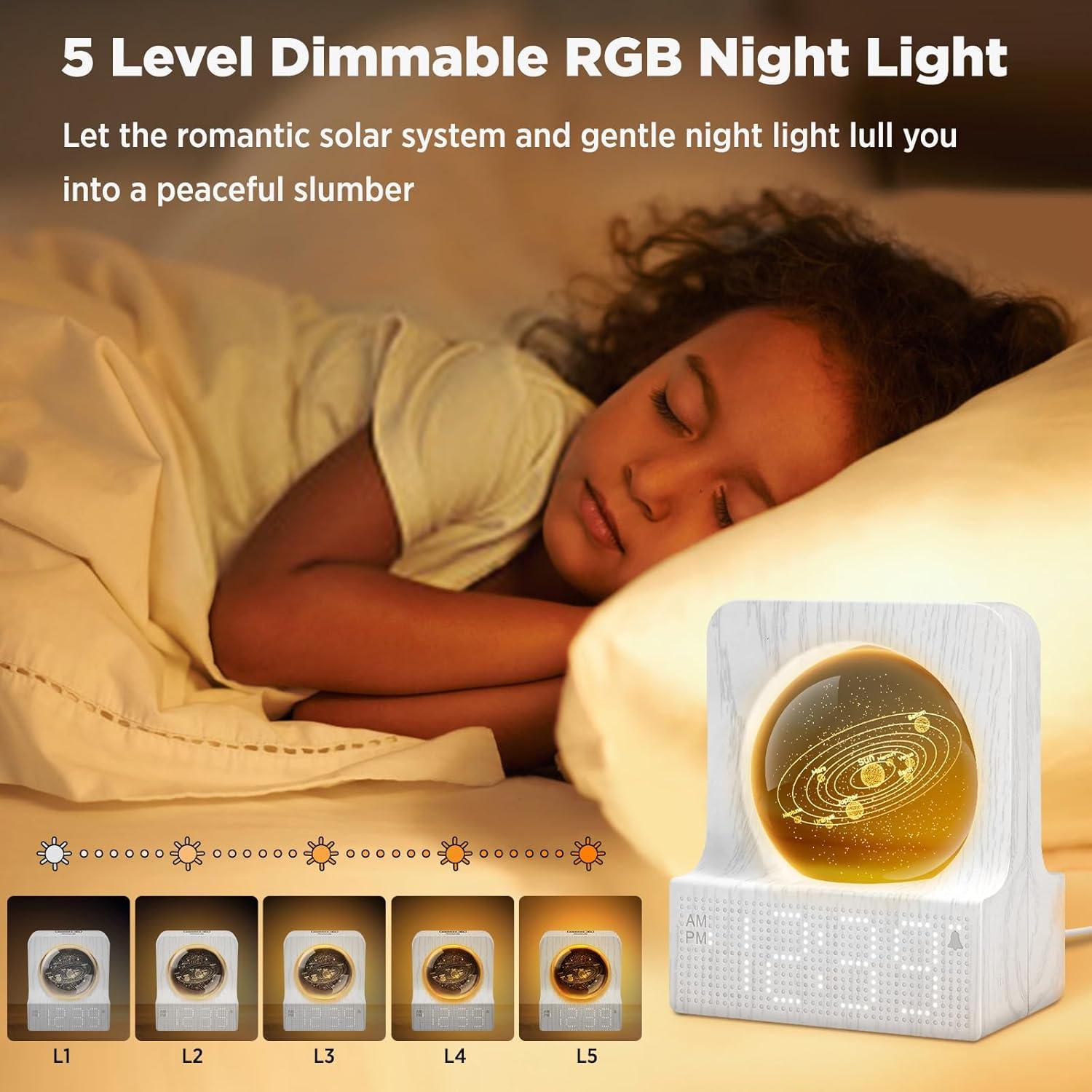 imageDreamSky Small RGB Night Light Alarm Clock for Bedroom Modern Dcor Color Changing Crystal Ball Digital Clock with Loud Alarm for Heavy Sleepers Kids 5 Brightness Dimmer ampamp Volume Boys Girls GiftsWhite