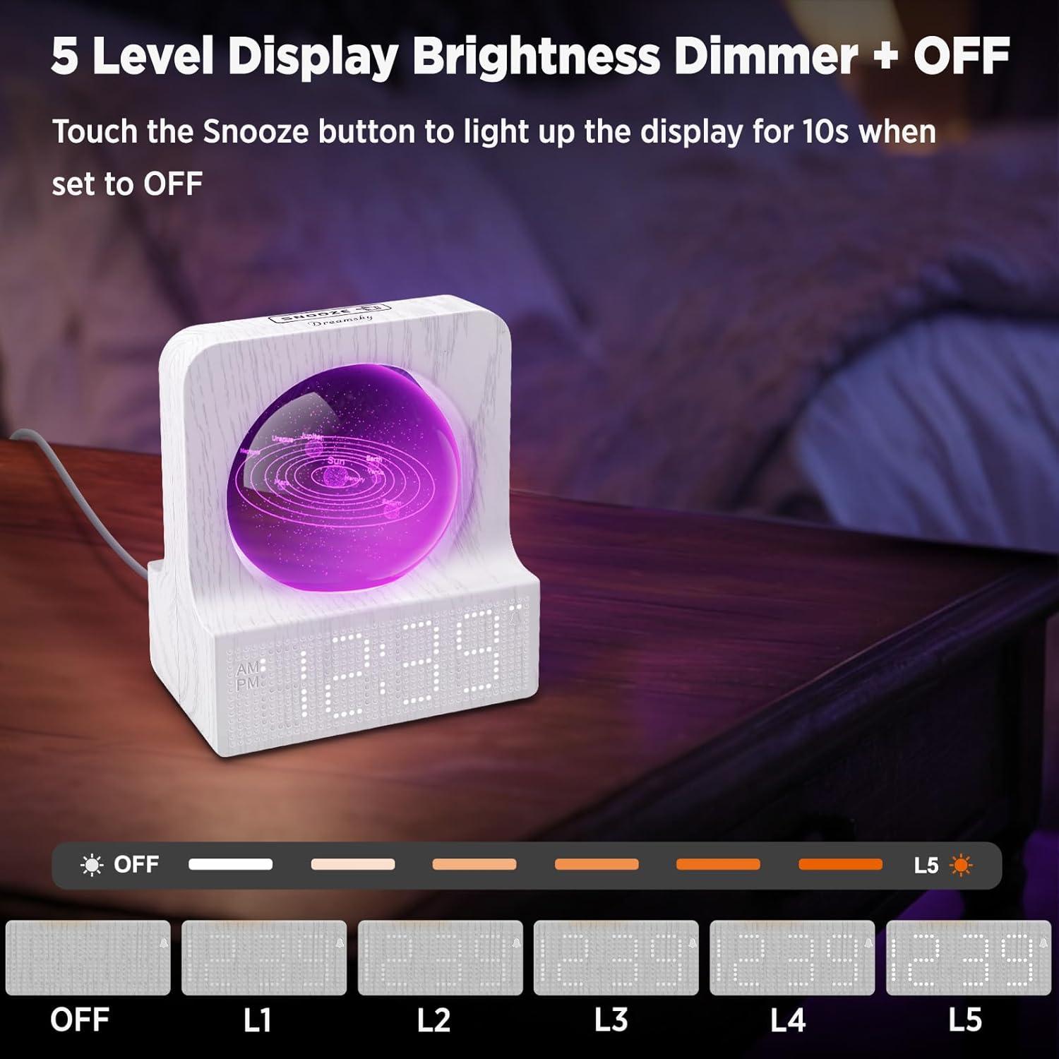 imageDreamSky Small RGB Night Light Alarm Clock for Bedroom Modern Dcor Color Changing Crystal Ball Digital Clock with Loud Alarm for Heavy Sleepers Kids 5 Brightness Dimmer ampamp Volume Boys Girls GiftsWhite