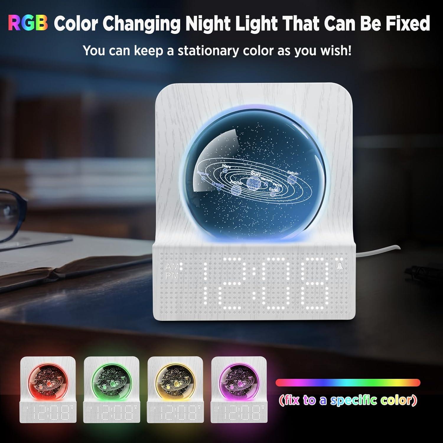 imageDreamSky Small RGB Night Light Alarm Clock for Bedroom Modern Dcor Color Changing Crystal Ball Digital Clock with Loud Alarm for Heavy Sleepers Kids 5 Brightness Dimmer ampamp Volume Boys Girls GiftsWhite