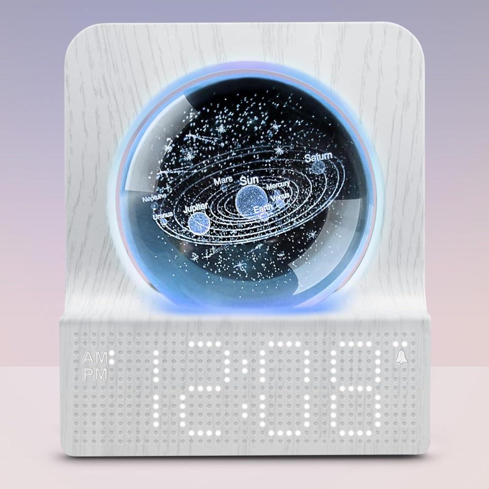 imageDreamSky Small RGB Night Light Alarm Clock for Bedroom Modern Dcor Color Changing Crystal Ball Digital Clock with Loud Alarm for Heavy Sleepers Kids 5 Brightness Dimmer ampamp Volume Boys Girls GiftsWhite