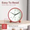 imageAnalog Alarm Clock 4 inch Super Silent Non Ticking Small Clock with Night Light Battery Operated Simple Design Old Fashioned Style Ideal Decor for Bedroom Bedside Desk Adult Kid Gift GreenRed