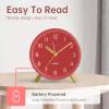 imageAnalog Alarm Clock 4 inch Super Silent Non Ticking Small Clock with Night Light Battery Operated Simple Design Old Fashioned Style Ideal Decor for Bedroom Bedside Desk Adult Kid Gift GreenRed  Gold