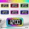 imageColorful Nightlight LED Digital Alarm Clock with Super Loud Dual alarm Weekday mode Snooze Dimmer USB Charging Port for Livingroom Bedroom Bedside Heavy Sleeper Adult Kid Teens gift BlackBlack