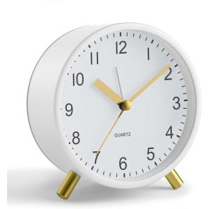 imageAnalog Alarm Clock 4 inch Super Silent Non Ticking Small Clock with Night Light Battery Operated Simple Design Old Fashioned Style Ideal Decor for Bedroom Bedside Desk Adult Kid Gift GreenWhite  Gold