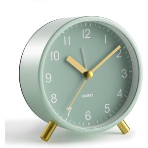 imageAnalog Alarm Clock 4 inch Super Silent Non Ticking Small Clock with Night Light Battery Operated Simple Design Old Fashioned Style Ideal Decor for Bedroom Bedside Desk Adult Kid Gift GreenGreen  Gold