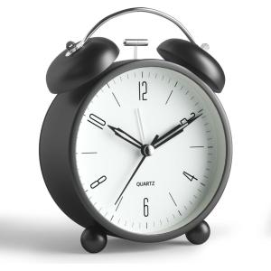 imageAnalog Alarm Clock 4 inch Super Silent Non Ticking Small Clock with Night Light Battery Operated Simple Design Old Fashioned Style Ideal Decor for Bedroom Bedside Desk Adult Kid Gift GreenBlack Bell