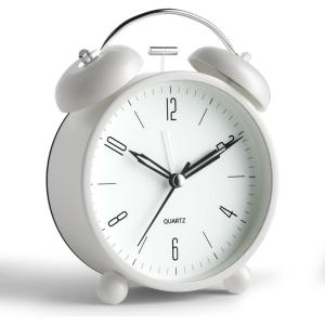 imageAnalog Alarm Clock 4 inch Super Silent Non Ticking Small Clock with Night Light Battery Operated Simple Design Old Fashioned Style Ideal Decor for Bedroom Bedside Desk Adult Kid Gift GreenWhite Bell