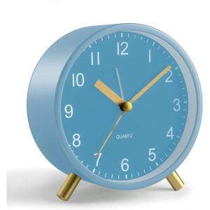 imageAnalog Alarm Clock 4 inch Super Silent Non Ticking Small Clock with Night Light Battery Operated Simple Design Old Fashioned Style Ideal Decor for Bedroom Bedside Desk Adult Kid Gift GreenSkublue  Gold