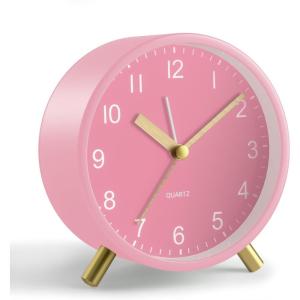 imageAnalog Alarm Clock 4 inch Super Silent Non Ticking Small Clock with Night Light Battery Operated Simple Design Old Fashioned Style Ideal Decor for Bedroom Bedside Desk Adult Kid Gift GreenPink  Gold