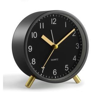 imageAnalog Alarm Clock 4 inch Super Silent Non Ticking Small Clock with Night Light Battery Operated Simple Design Old Fashioned Style Ideal Decor for Bedroom Bedside Desk Adult Kid Gift GreenBlack  Gold