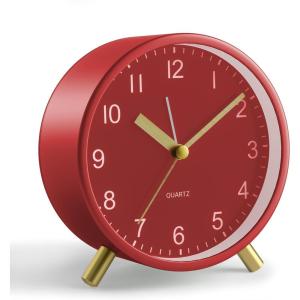 imageAnalog Alarm Clock 4 inch Super Silent Non Ticking Small Clock with Night Light Battery Operated Simple Design Old Fashioned Style Ideal Decor for Bedroom Bedside Desk Adult Kid Gift GreenRed  Gold