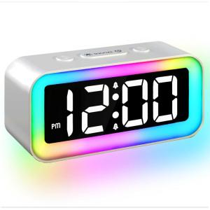 imageColorful Nightlight LED Digital Alarm Clock with Super Loud Dual alarm Weekday mode Snooze Dimmer USB Charging Port for Livingroom Bedroom Bedside Heavy Sleeper Adult Kid Teens gift BlackSilver