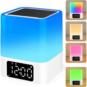 imageJALL Night Light Bluetooth Speaker 2023 Upgraded Multi Colorful Changing Bedside Lamp Alarm Clock Best Birthday Ideas for 10 11 12 13 14 Year Old Teenage Boy Girl WhiteWhite