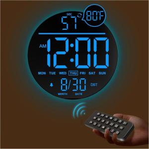 imageJALL 10quot Large Digital Wall Clock with Seconds Alarm Countdown Timer Big LED Display RGB Color DST Temperature Mounted for Bedroom Living Room Office Classroom Gym Xmas Birthday Gift RGBBlue