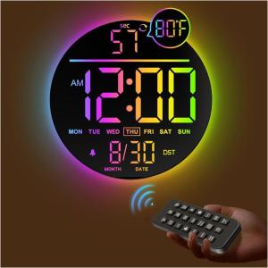 imageJALL 10quot Large Digital Wall Clock with Seconds Alarm Countdown Timer Big LED Display RGB Color DST Temperature Mounted for Bedroom Living Room Office Classroom Gym Xmas Birthday Gift RGBRgb