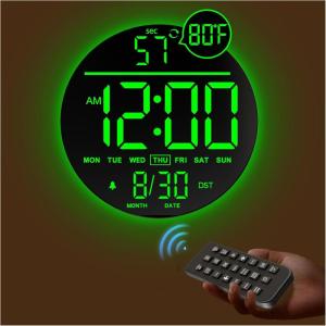 imageJALL 10quot Large Digital Wall Clock with Seconds Alarm Countdown Timer Big LED Display RGB Color DST Temperature Mounted for Bedroom Living Room Office Classroom Gym Xmas Birthday Gift RGBGreen