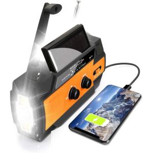imageUpgraded Emergency Weather Radio Hand Crank 4000mAH Portable Solar Charging with AMFMNOAA 3 LED Flashlights Motion Sensor Reading Lamp SOS Alarm Rechargeable OrangeOrange