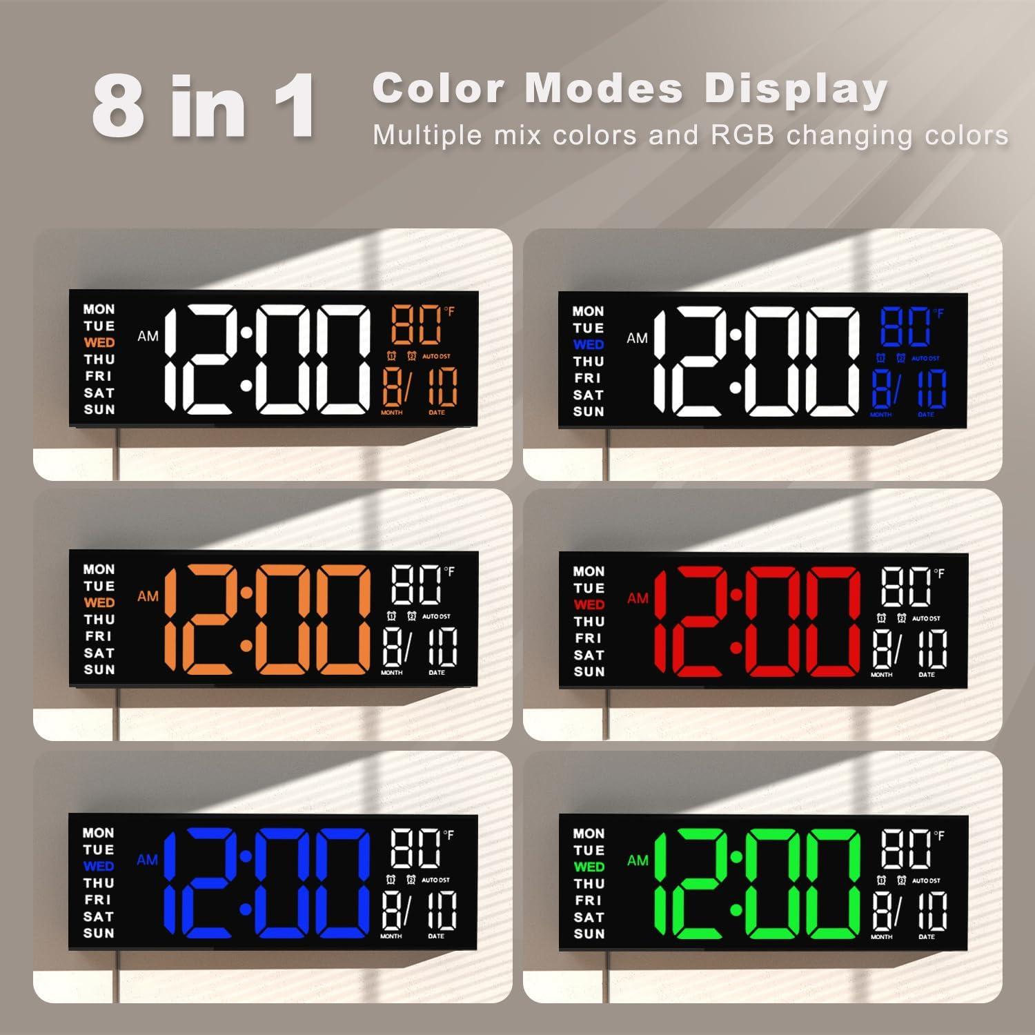 imageJALL 16quot Large Digital Wall Mount Clock Count Down Timer Alarm Big LED RGB Color DST Temperature for Living Room Classroom Desk Xmas Birthday Gift for Senior Mom Dad Blue White 16 inchesOrange White