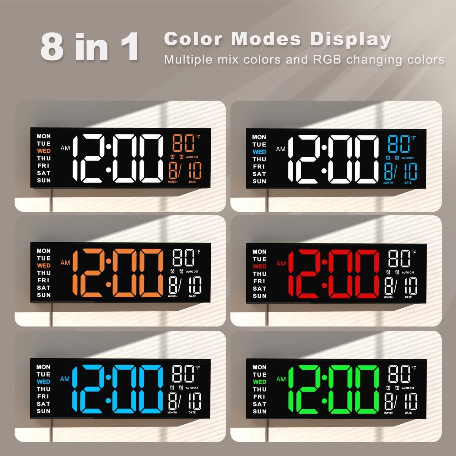 imageJALL 16quot Large Digital Wall Mount Clock Count Down Timer Alarm Big LED RGB Color DST Temperature for Living Room Classroom Desk Xmas Birthday Gift for Senior Mom Dad Blue White 16 inchesBlue White