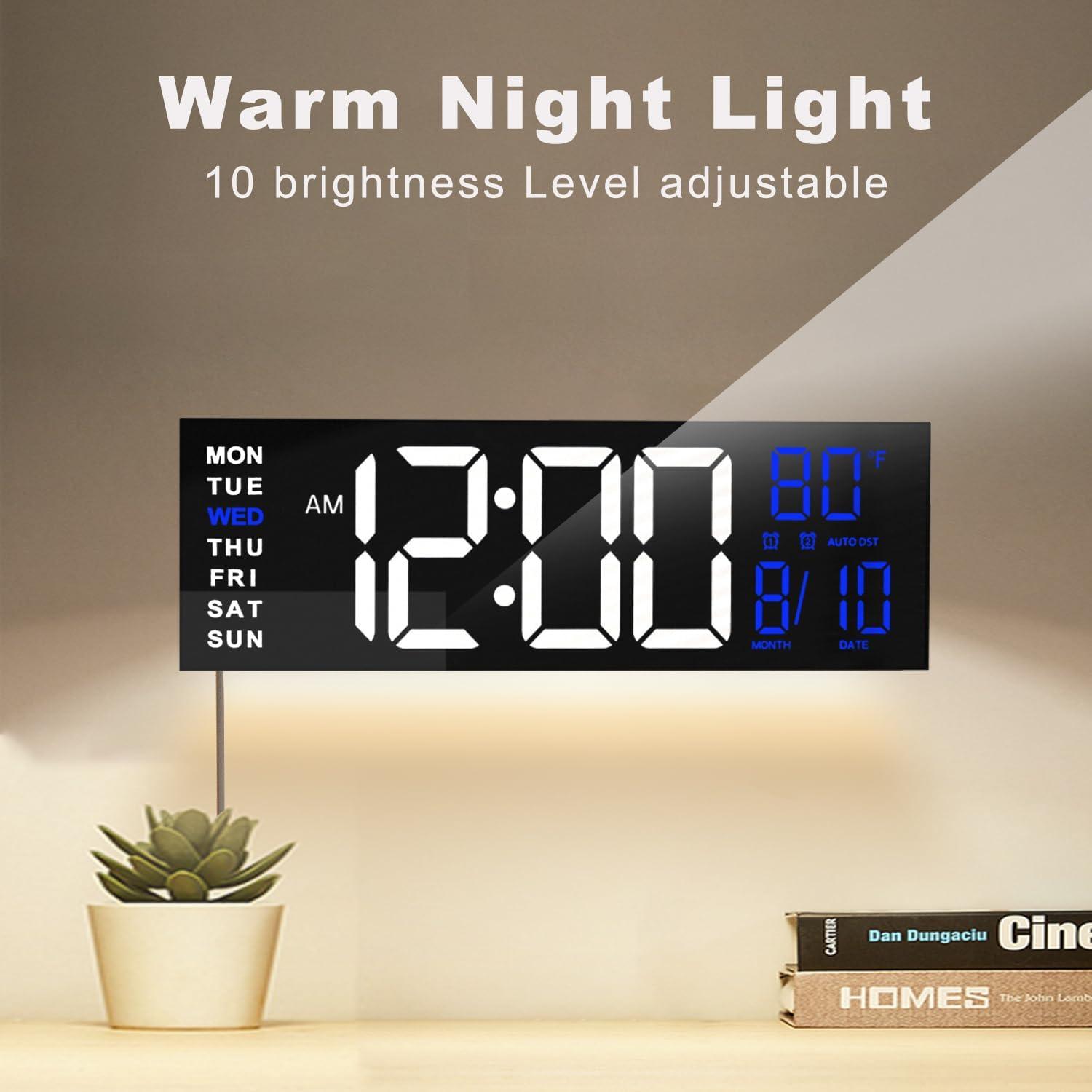 imageJALL 16quot Large Digital Wall Mount Clock Count Down Timer Alarm Big LED RGB Color DST Temperature for Living Room Classroom Desk Xmas Birthday Gift for Senior Mom Dad Blue White 16 inchesWhite Blue