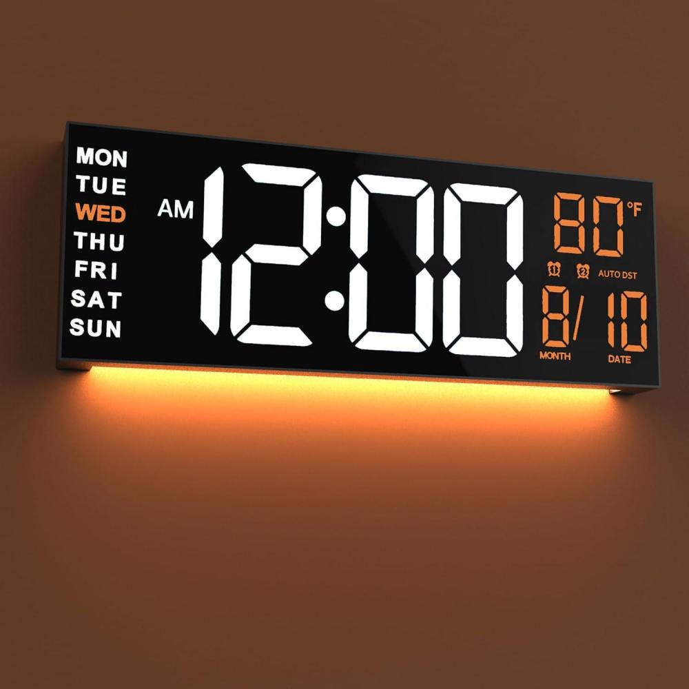 imageJALL 16quot Large Digital Wall Mount Clock Count Down Timer Alarm Big LED RGB Color DST Temperature for Living Room Classroom Desk Xmas Birthday Gift for Senior Mom Dad Blue White 16 inchesWhite Orange