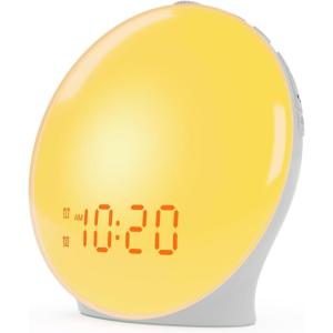 imageJALL Wake Up Light Sunrise Alarm Clock for Kids Heavy Sleepers Bedroom White Noise Sound Machine with 17 Nihgt Lights 25 Soothing Sounds Bluetooth Speaker Dual Alarms FM Radio Wood GrainWhite