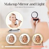 image:imageRound Mirror Lighted Digital Alarm Clock Mirror Surface for Makeup Large Display Easy Setting Auto DST Auto Dimming USB Port Modern Decor for Home Bedroom Office Gift for Women Girl Silver