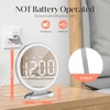 image:imageRound Mirror Lighted Digital Alarm Clock Mirror Surface for Makeup Large Display Easy Setting Auto DST Auto Dimming USB Port Modern Decor for Home Bedroom Office Gift for Women Girl Silver