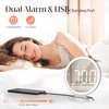 image:imageRound Mirror Lighted Digital Alarm Clock Mirror Surface for Makeup Large Display Easy Setting Auto DST Auto Dimming USB Port Modern Decor for Home Bedroom Office Gift for Women Girl Silver