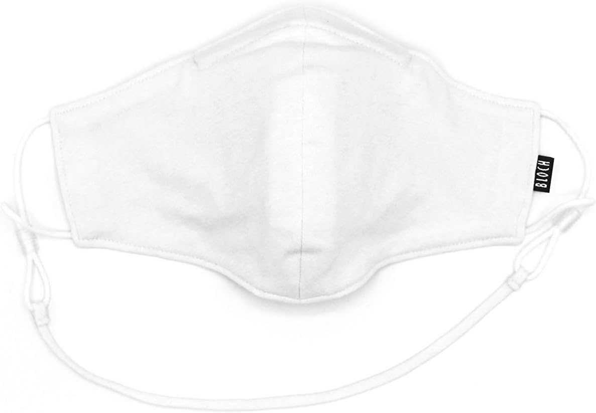Bloch Adult Soft Stretch Reusable Face Mask with Lanyard and Moldable Nose Pad Pack of 3White