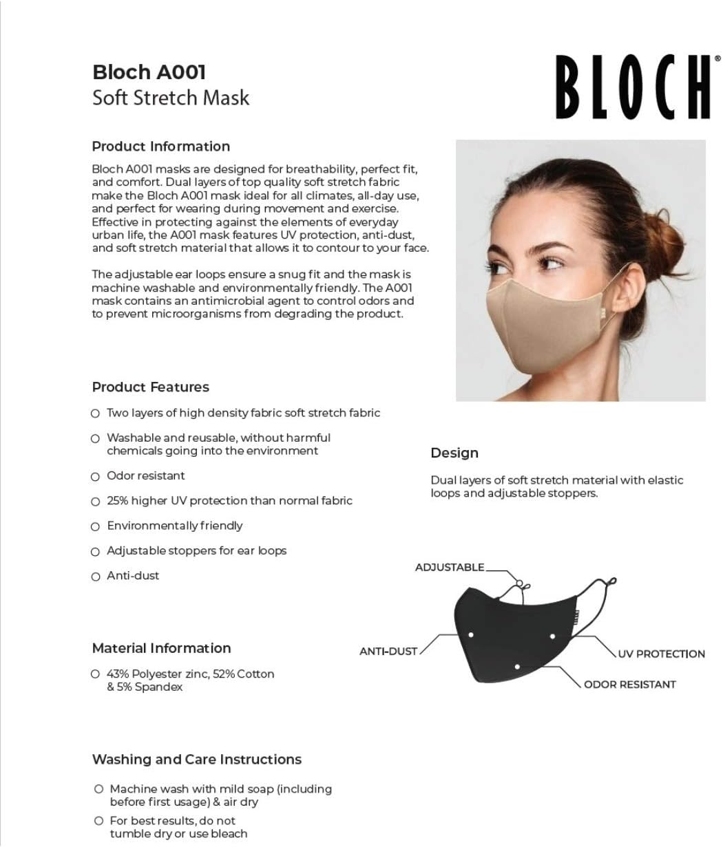 Bloch Soft Stretch Reusable Face Mask Pack of 3White