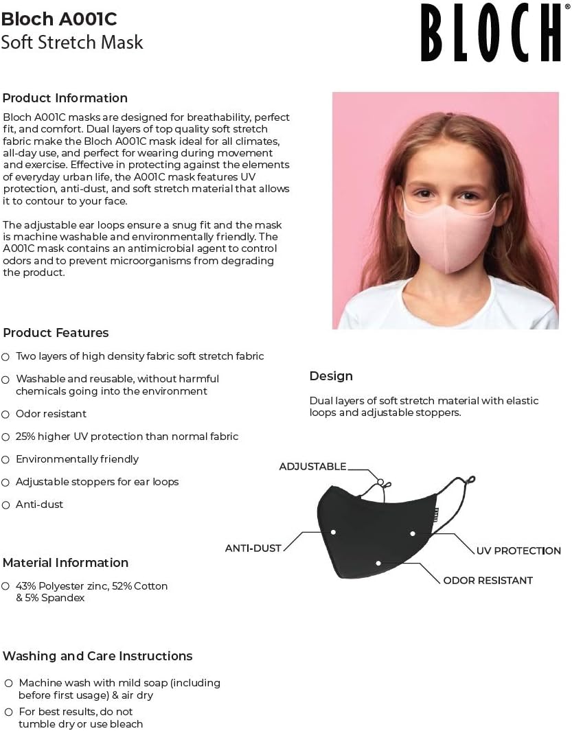 Bloch unisex child Soft Stretch Reusable Pack of 3 Black Kids Face Mask Black 3 Count Pack 1 US