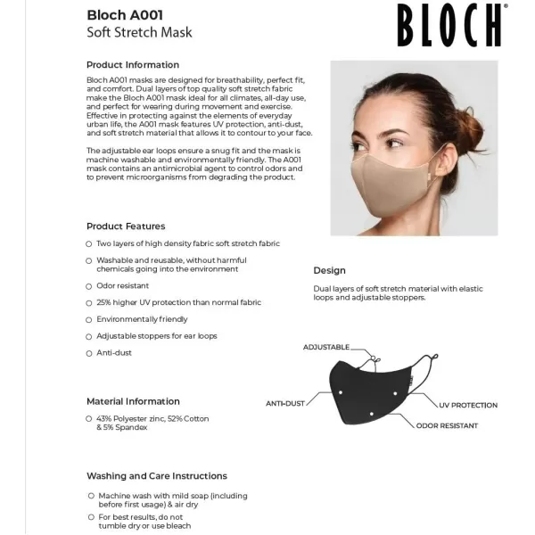 Bloch Soft Stretch Reusable Face Mask Pack of 3Black