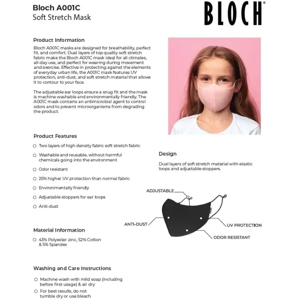 Bloch unisex child Soft Stretch Reusable Pack of 3 Black Kids Face Mask Black 3 Count Pack 1 US