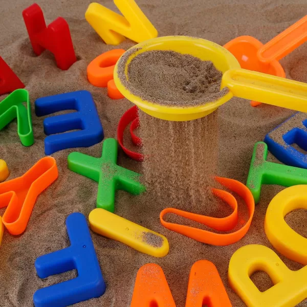 imageLiberty Imports ABC Alphabet Sand Mold Uppercase Letters Beach Toy Play Set with Digging Tools Shovel Sifter for Kids Toddlers Colors Vary