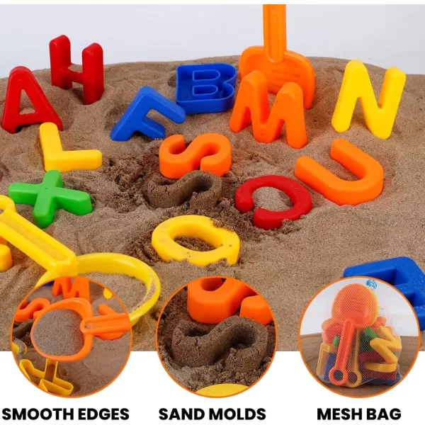 imageLiberty Imports ABC Alphabet Sand Mold Uppercase Letters Beach Toy Play Set with Digging Tools Shovel Sifter for Kids Toddlers Colors Vary